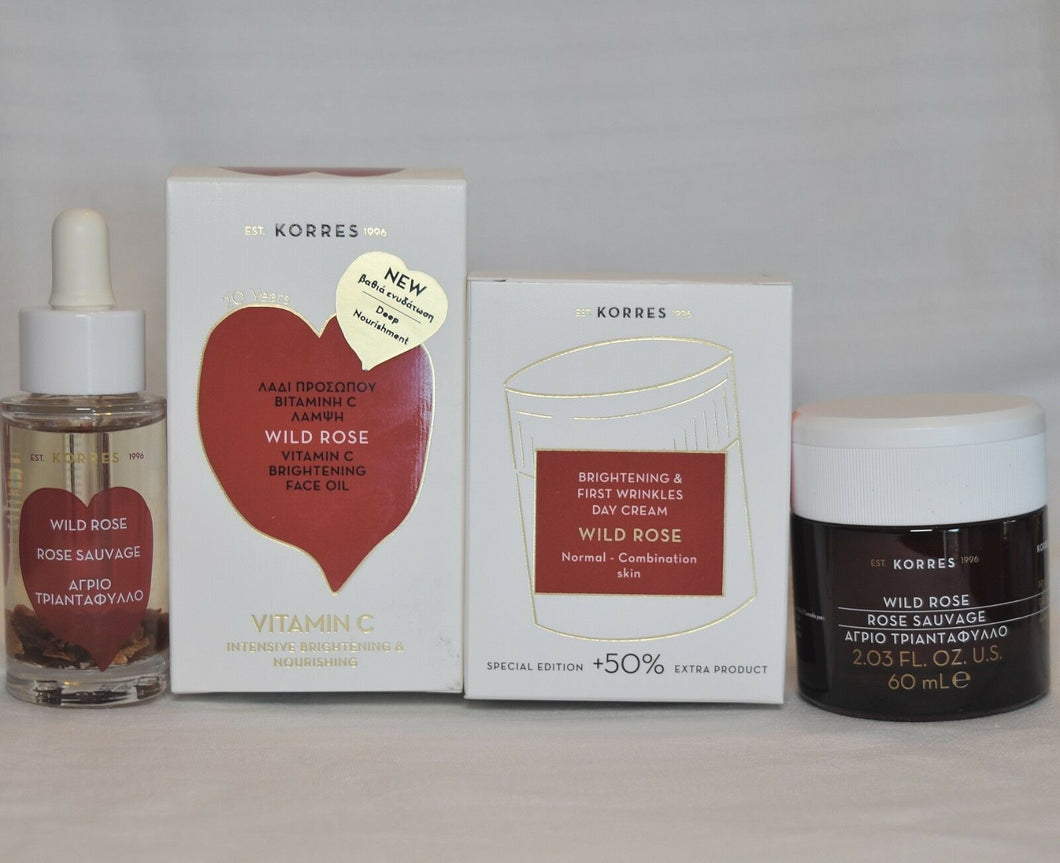 Korres Wild Rose Set 1)Vitamin C Brightening Face Oil 2)Brightening Day Cream